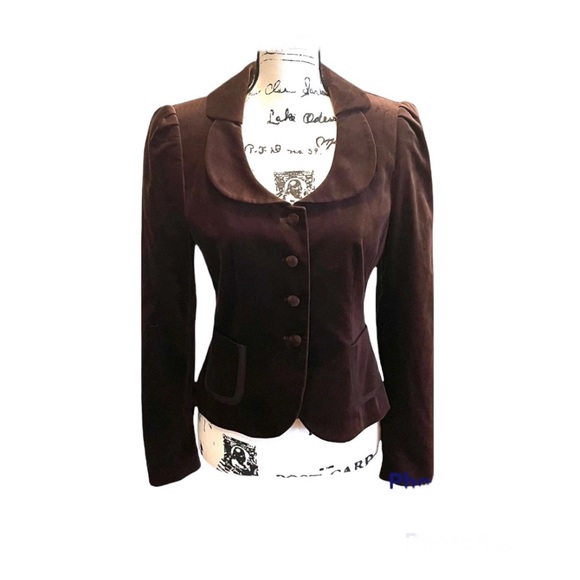ANTONIO MELANI Jackets & Blazers - Antonio Melani Blazer Jacket Crushed Velvet Peter Pan Collar Puff Sleeve Size 4
